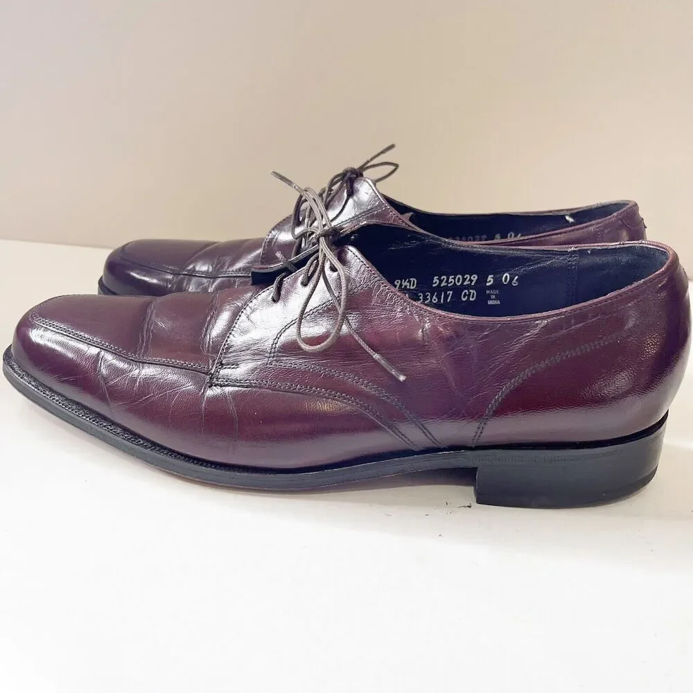 Vintage Florsheim Size 9.5D Burgundy Leather‎ Apron Toe Derby Dress Shoe 33617